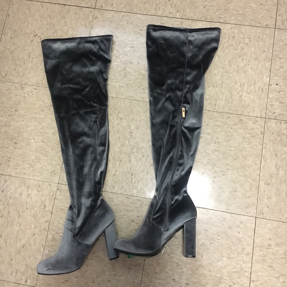 Space gray/blue thigh high boots